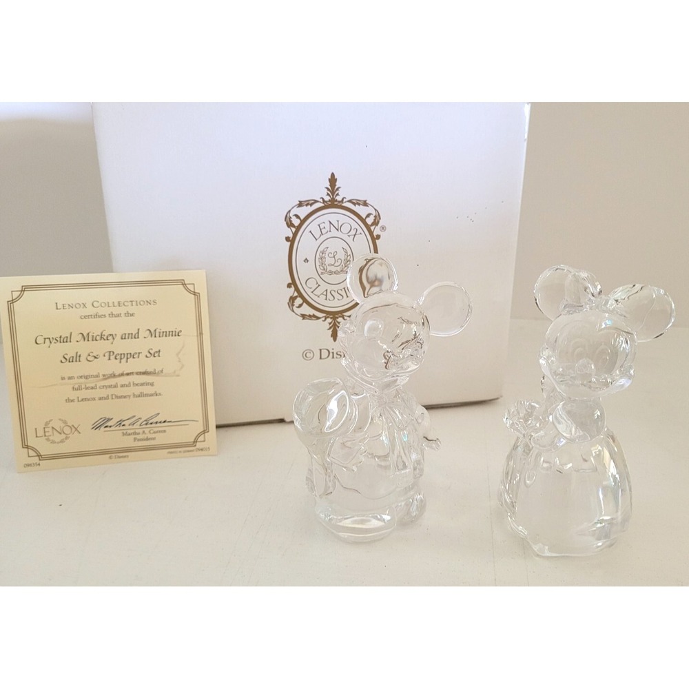DISNEY Lenox Crystal Mickey & Minnie Mouse Salt & Pepper Shakers w/ Original Box
